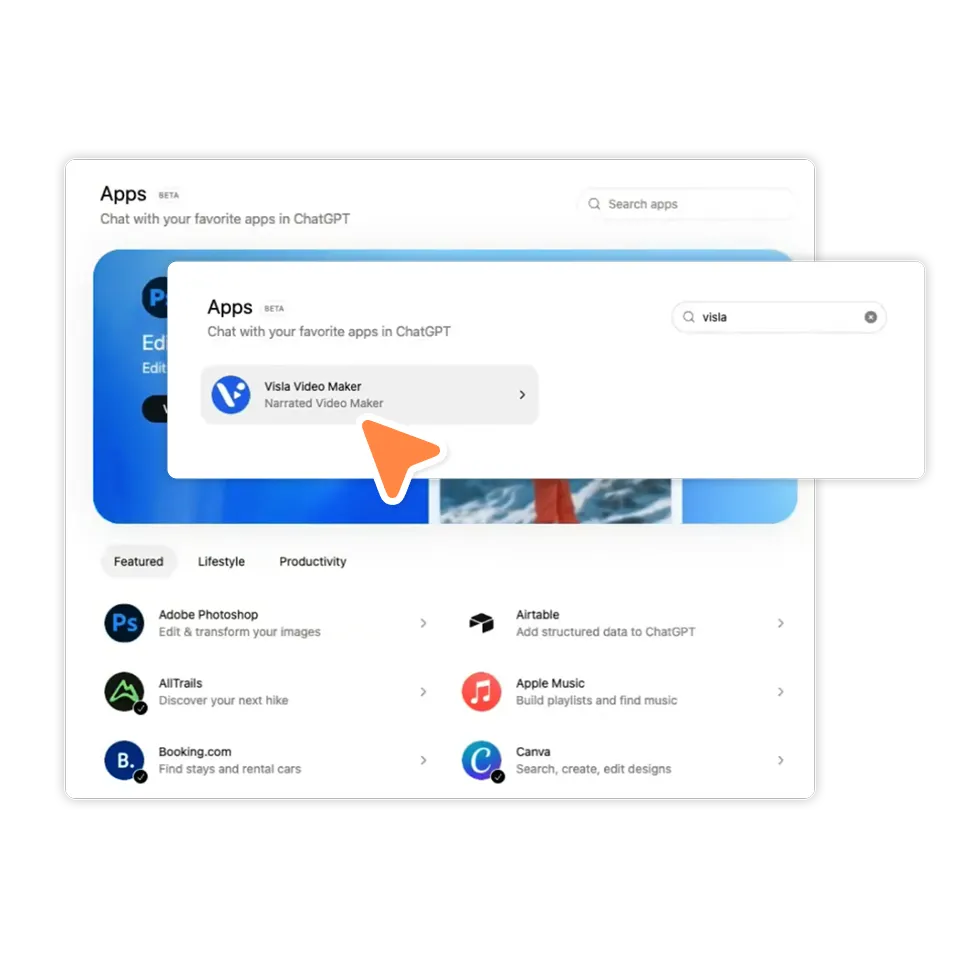 Find the Visla Video Maker app in ChatGPT Apps